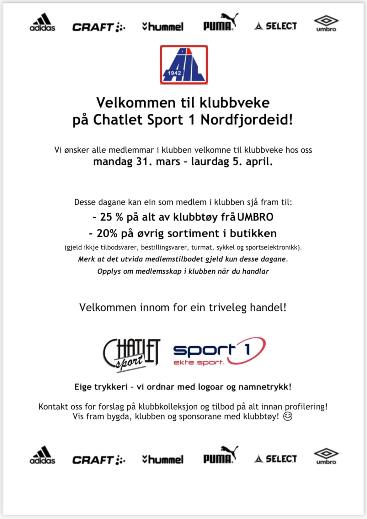 Klubbveke på Chatlet Sport1